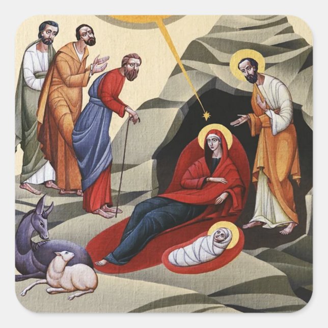 Geburt des orthodoxen Christlichen Christi Quadratischer Aufkleber (Vorderseite)