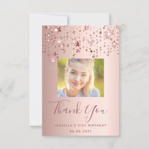 Geburt Foto Rose Gold rosa Sterne Glattleder Dankeskarte