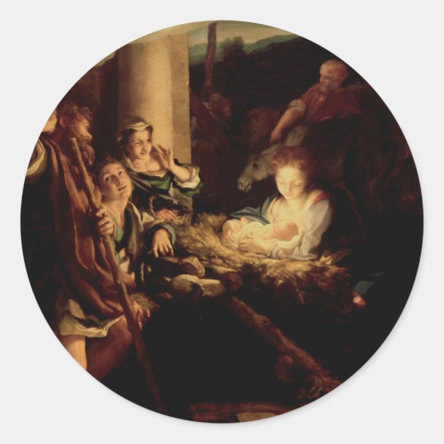 Geburt - Heilige Nacht - Correggio - Renaissance Runder Aufkleber (Vorderseite)