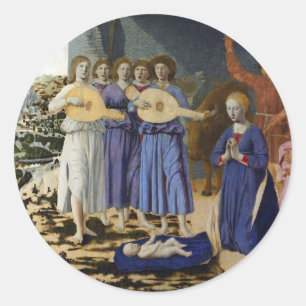 GEBURT JESU, ENGEL von PIERO DELLA FRANCESCA Runder Aufkleber