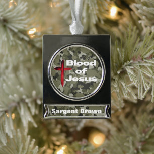 Geburt Jesu Grüne Camouflage Personalisiertes Gebe Banner-Ornament Silber