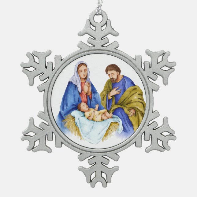 Geburt Jesus Christliche Kunst Schneeflocken Zinn-Ornament (Vorderseite)
