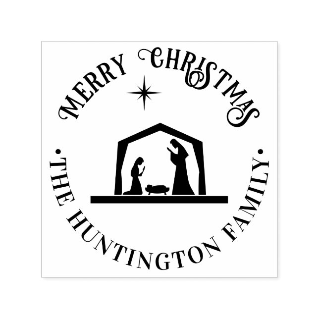 Geburt Jesus Manger frohe Weihnachtsfamilie Name Permastempel (Design)