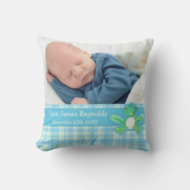 Geburt neugeborene Geschenk Jungen blaues Froschki Kissen (Vorderseite)