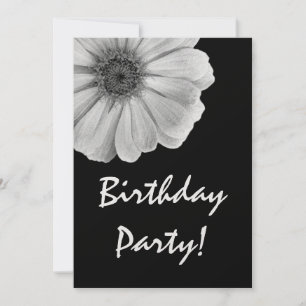 Geburt Party Template Schwarz-weiß Daisy Metallic Einladung