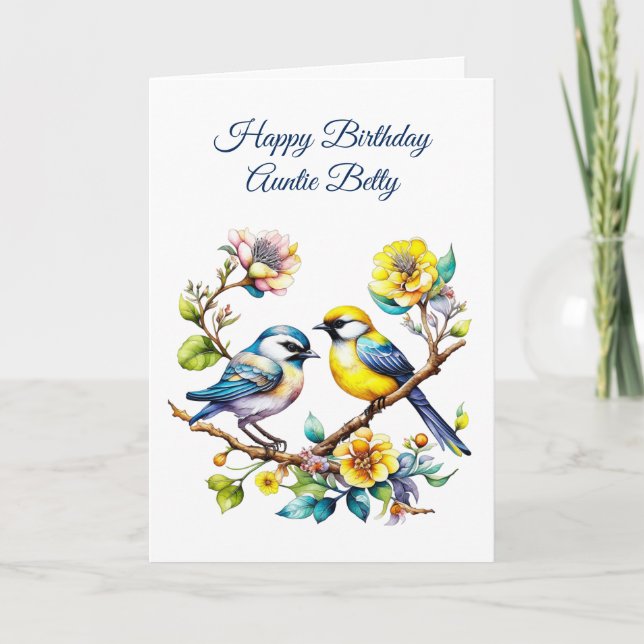 Geburt von Aquarellvögeln und Blume Karte (Vorderseite)