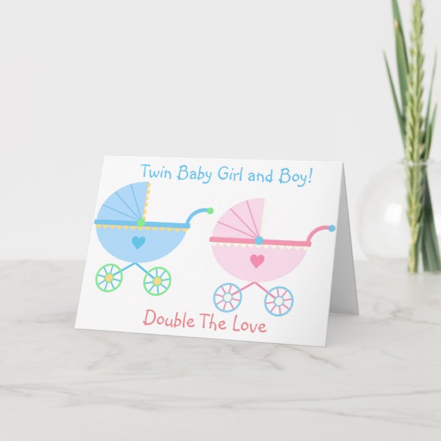 GEBURT VON **BABY GIRL UND BABY BOY TWINS** KARTE (Vorderseite)