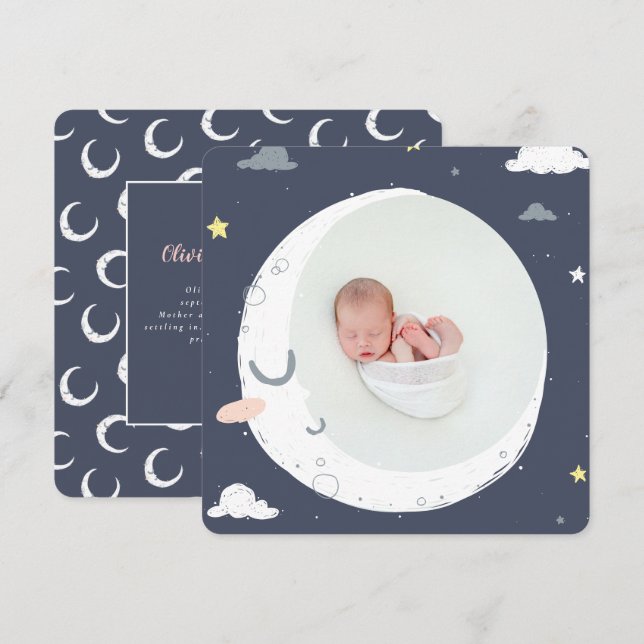Geburt von Mond, Stern und Cloud niedlichen Fotos Ankündigung (Vorne/Hinten)