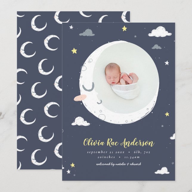 Geburt von Mond, Stern und Cloud niedlichen Fotos Ankündigung (Vorne/Hinten)