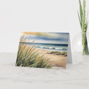 Geburt Wasserfarbe Strand Gras und Ozean Szene Karte