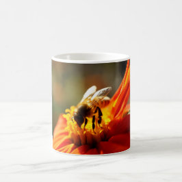 Gebürtige Biene in einer orange Blumen-Tasse Kaffeetasse