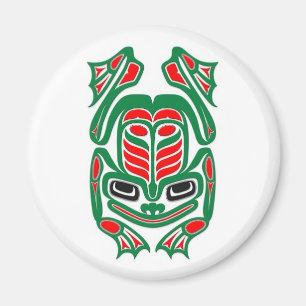 Gebürtige Haida-Kunst-roter und grüner Frosch - Magnet