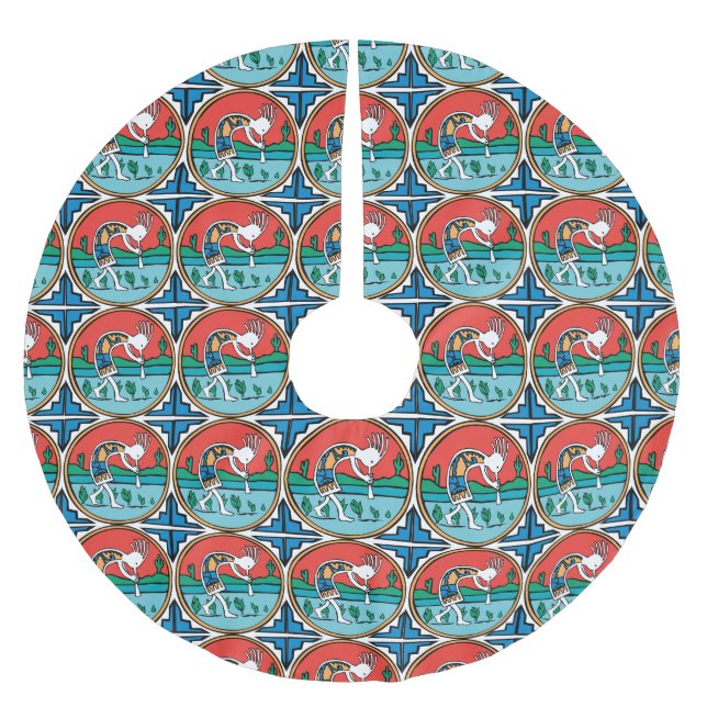 Gebürtiger amerikanischer Ureinwohner Kokopelli Polyester Weihnachtsbaumdecke (Vorderseite)