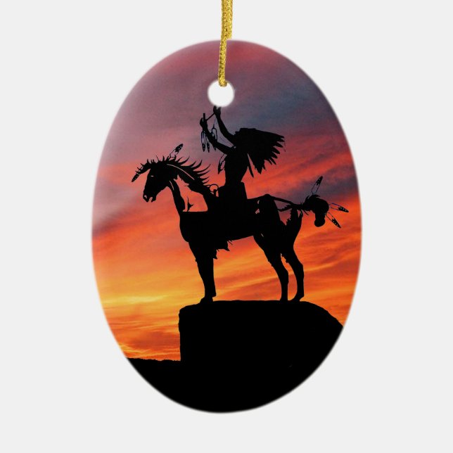 Gebürtiger amerikanischer Ureinwohner und Pferd Keramik Ornament (Vorne)