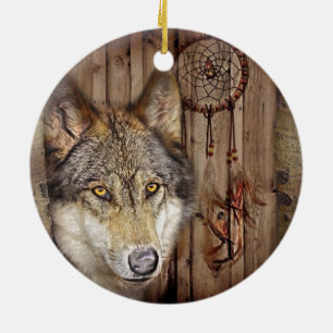Gebürtiger Ureinwohnerwolf des Westerntraumfänge Keramikornament