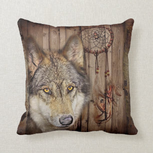 Gebürtiger Ureinwohnerwolf des Westerntraumfänge Kissen