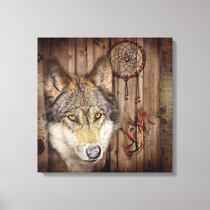 Gebürtiger Ureinwohnerwolf des Westerntraumfänge Leinwanddruck