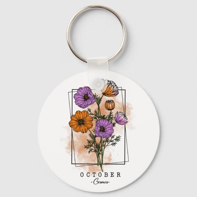 Geburtmonat Blume Geboren im Oktober Kosmos-Blume Schlüsselanhänger (Vorderseite)