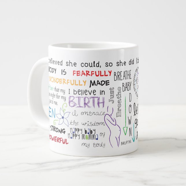 Geburts-Bestätigungs-Collagen-Tasse Jumbo-Tasse (Vorderseite Links)