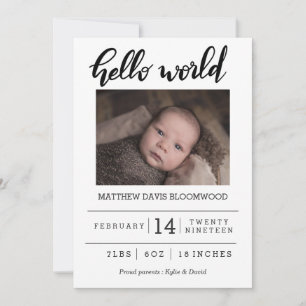 Geburts-Mitteilungs-hallo Welthandgeschriebenes Ankündigung