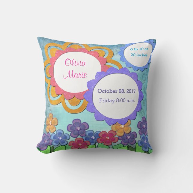 Geburts-Notfall-Baby-Mädchen-Blumenthrow-Kissen Kissen (Vorderseite)