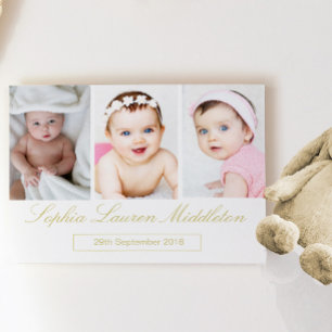 Geburtsankündigung Baby Foto Gold Farbschrift Postkarte