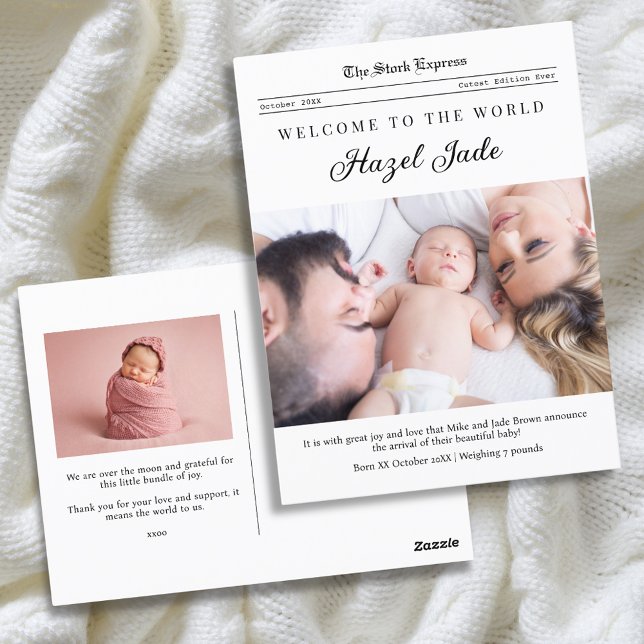 Geburtsankündigung der Familie Zeitung Postkarte (Von Creator hochgeladen)