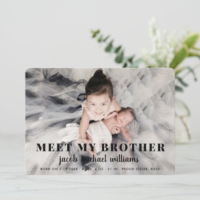 Geburtsankündigung eines Babybruders Card_Coal Einladung (Stehend Vorderseite)