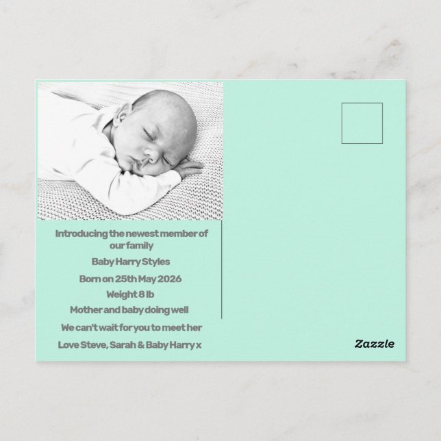Geburtsankündigung eines neuen Babys, blau, lila Postkarte (Rückseite)