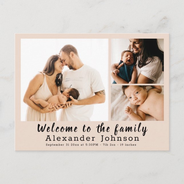 Geburtsankündigung Foto Collage Postkarte (Vorderseite)