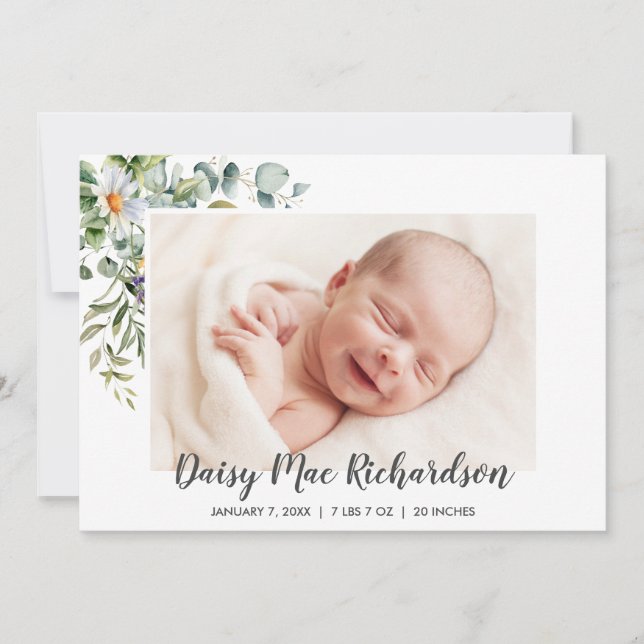 Geburtsankündigung Foto-Karte White Daisies Ankündigung (Vorderseite)