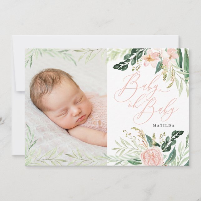 Geburtsankündigung für Baby oh Baby pink Foto Ankündigung (Vorderseite)