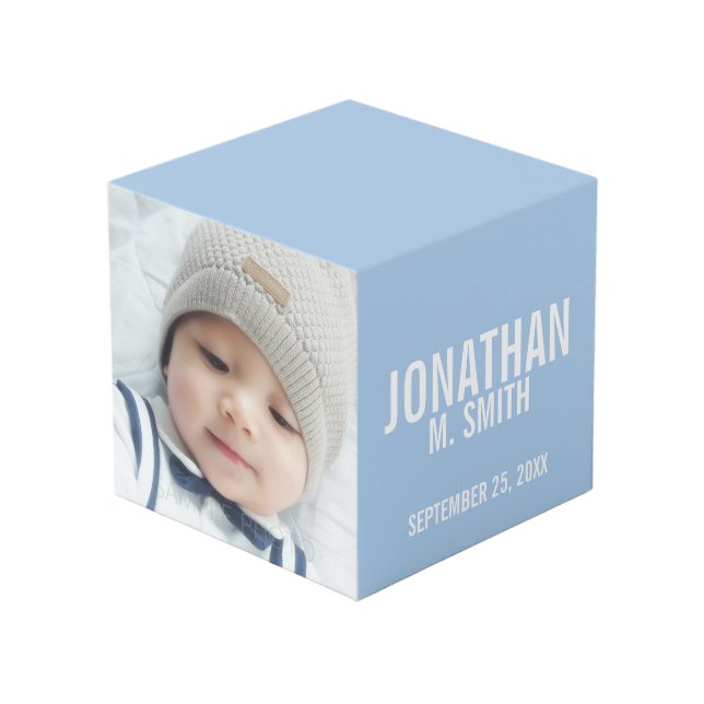 Geburtsankündigung mit dem Custom Newborn Baby Fot Würfel (Vorderseite Schrägansicht)