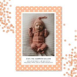 Geburtsankündigung Polka Dots Peach Modern Card Ankündigung