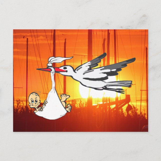 Geburtsankündigung Stork & Baby DIY Postkarte (Vorderseite)