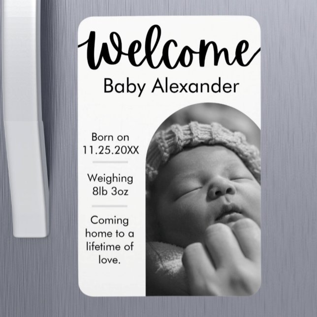 Geburtsankündigung von Baby - Arched Foto Magnet (Pregnancy Birth Announcement - Custom Photo Fridge Magnet)