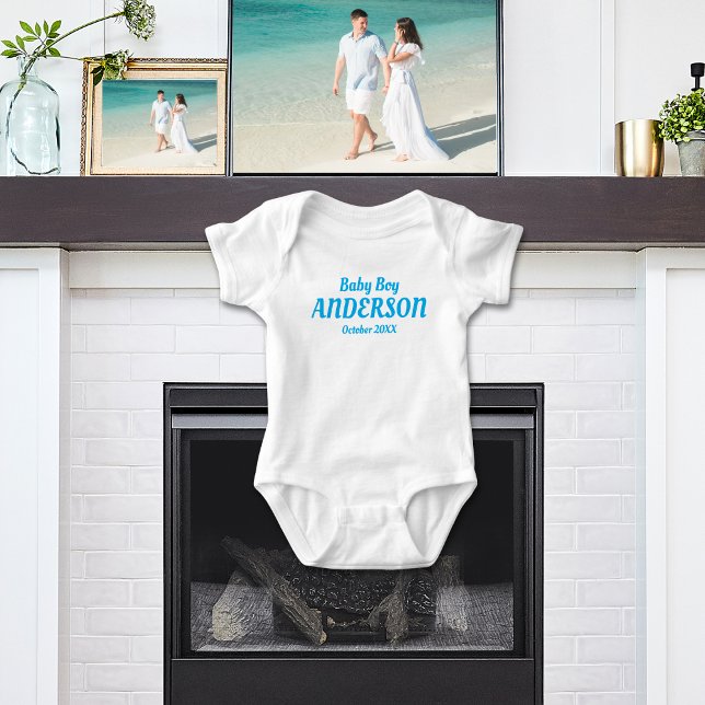 Geburtsankündigung von Baby Boy - Name, Monat, Jah Strampler (Baby Boy Birth Announcement White Bodysuit - Gift for Baby Shower)