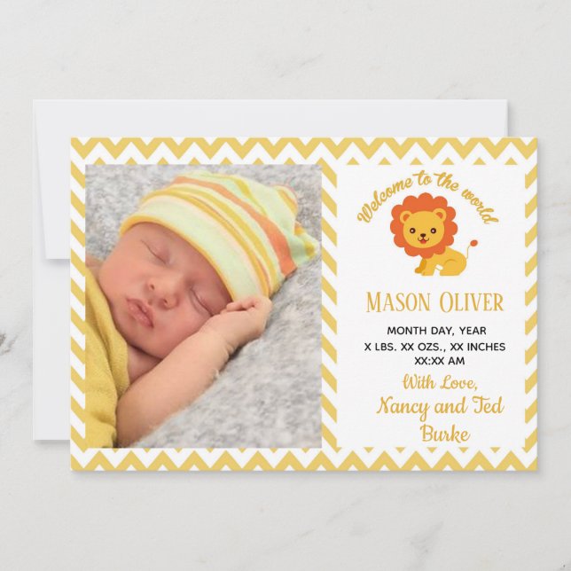 Geburtsankündigung von Baby mit Foto von Neugebore (Vorderseite)