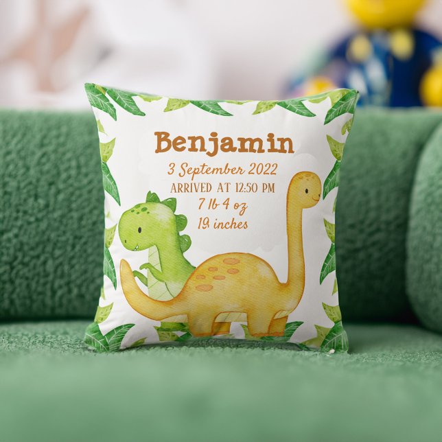 Geburtsankündigung von Dinosaurier Kissen (Dinosaur birth stat birth announcement throw pillow cute bay gifts baby shower gift ideas)