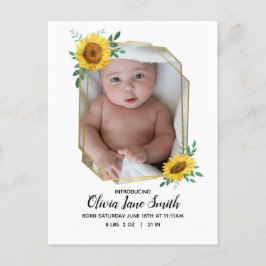 Geburtsankündigung von Sunflower Baby Ankündigungspostkarte