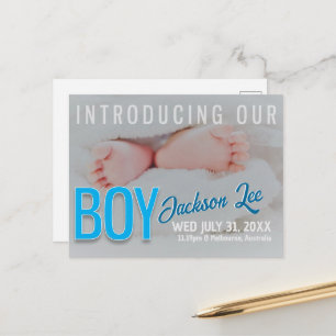Geburtsanzeige Baby JUNGE Foto-Postkarte Ankündigungspostkarte