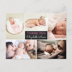 Geburtsanzeige Danke Foto-Collage Postkarte