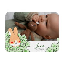 Geburtsanzeige Magnet Hase und Blumen