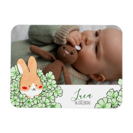 Geburtsanzeige Magnet Hase und Blumen