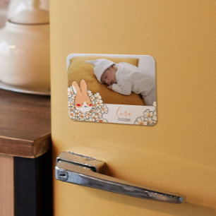 Geburtsanzeige Magnet Hase und Blumen