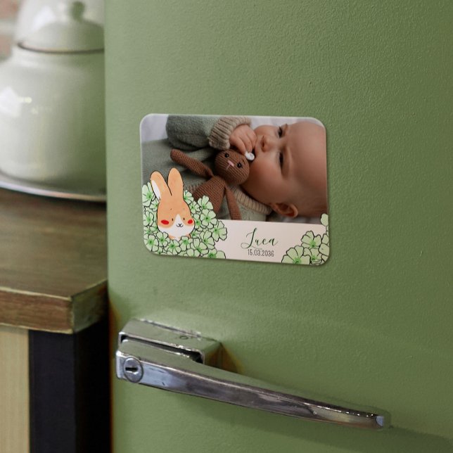 Geburtsanzeige Magnet Hase und Blumen (Von Creator hochgeladen)
