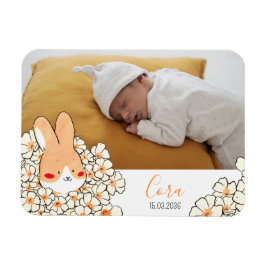Geburtsanzeige Magnet Hase und Blumen