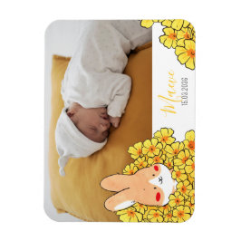 Geburtsanzeige Magnet Hase und Blumen