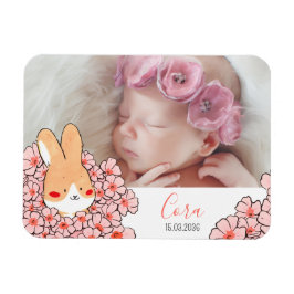Geburtsanzeige Magnet Hase und Blumen