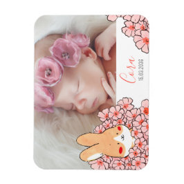 Geburtsanzeige Magnet Hase und Blumen